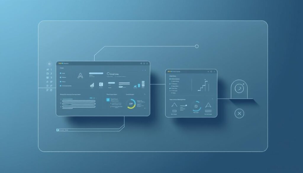 A sleek, minimalist digital interface depicting a modern, efficient "sistem" (system) that boosts productivity. The layout features clean lines, subtle gradients, and a focus on intuitive user experience. The color palette is a harmonious blend of muted blues and grays, conveying a sense of professionalism and technological sophistication. The interface elements, such as windows, icons, and navigational controls, are arranged in a visually striking and ergonomic manner, highlighting the system's capability to streamline workflows and enhance productivity. The overall composition suggests a seamless, responsive, and visually appealing application that empowers users to maximize their efficiency.
